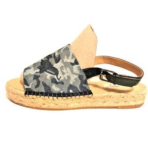 GILI Espadrille Women's Size 9M Sandal Ankle Strap Summer Black Gray Camo Shoe